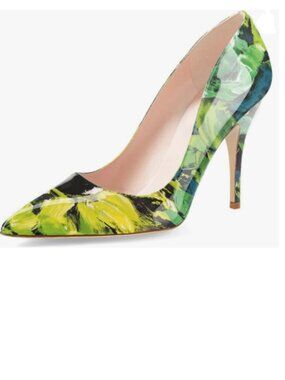 YDN Green Floral Pointed Closed Toe Stiletto Heel Pumps Slip on Slide Dress Shoe